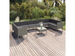 11 Pcs Conjunto Lounge De Jardim C/ Almofadões Vime Pe Cinza Dkd Home Decor