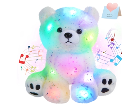 Brinquedo de Pelúcia Macio de 30 Cm para Ursos Brancos Bonitos Música Led Colorida LUGA