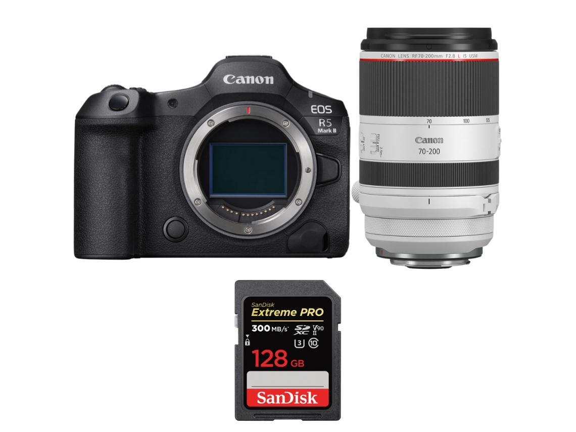 Eos R5 Mark Ii + Rf 70 200mm F/2.8 L Is Usm + 1 Sandisk 128gb Uhs ii 300mb/s + Ebook “20 Dicas para Fotos Que Impressionam” CANON