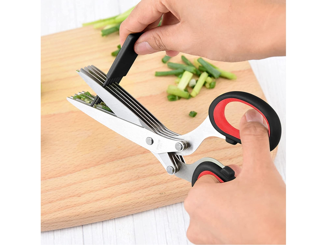 Tesoura Multiuso 5 Lâminas Para Cozinha Corte Ervas,alho,especiarias E Alimentos Btforus (cor Preta)