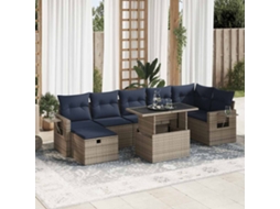 Vidaxl 8 Pcs Conj. Sofás Jardim C/ Almofadões Vime Pe Cinzento