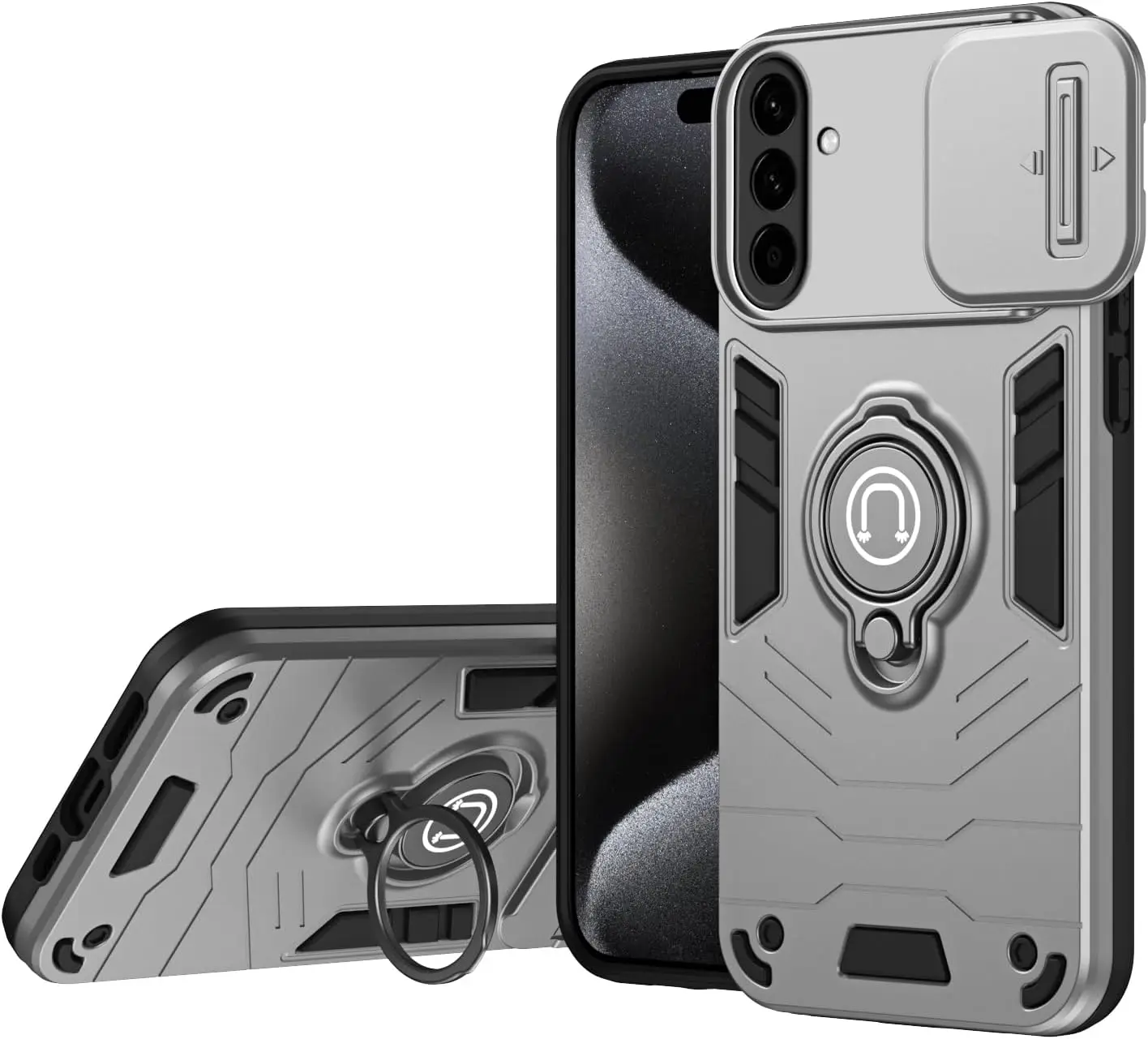 (cinza, A76 4g) Capa Para Celular Com Design De Dupla Camada À Prova De Choque E Suporte.