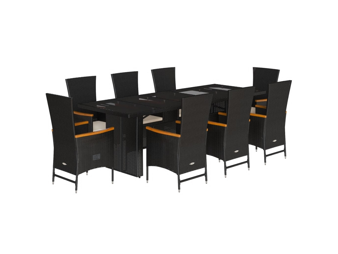 Conjunto de 9 Jantar para Jardim com Almofadões Vime Pe Preto MAISON EXCLUSIVE