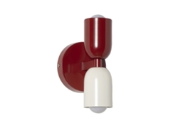 Aplique Moderno Duplo E27 com Abajur Vermelho e Creme, Base Vermelha, Luz Superior e Inferior para Quarto ALPINALUZ