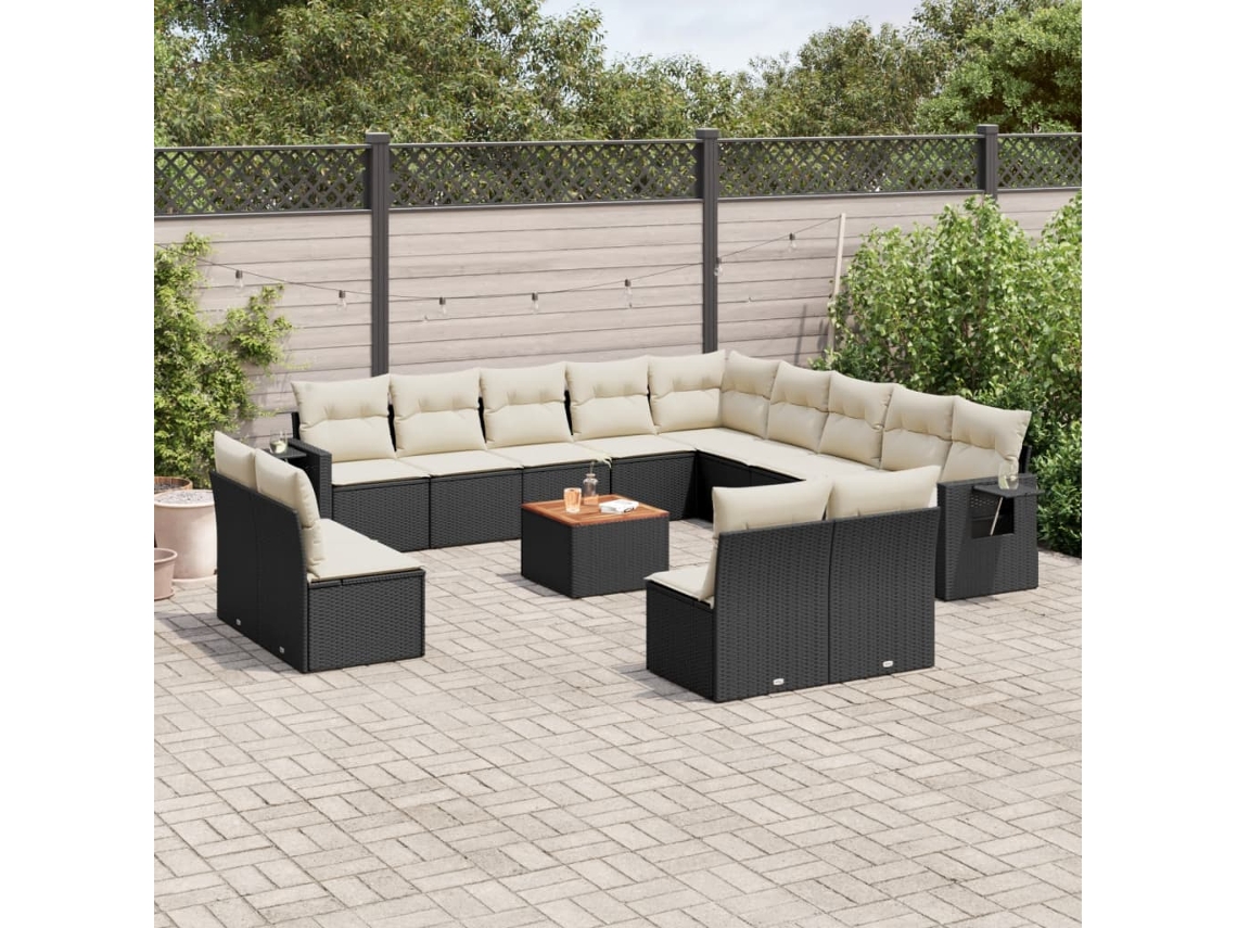 Vidaxl 14 Pcs Conjunto De Sofás P/ Jardim C/ Almofadões Vime Pe Preto