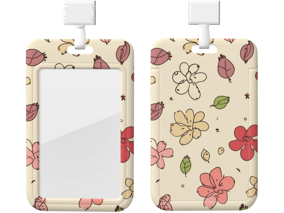 Porta Crachá Com Cordão, Impermeável, Plástico, Estampa Floral, Identificação Crachás, Retrátil, Protetor