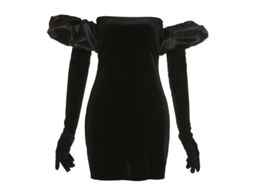 2026 vestido Sexy de Manga Volada com Luvas Bodycon Slim para Mulher Xms L Negro