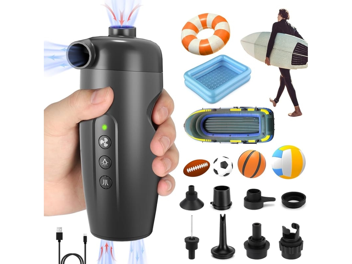 Bomba De Ar Elétrica 20psi Recarregável Com 7 Bicos E Adaptador, Inflador/desinflador Rápido 2 Em 1