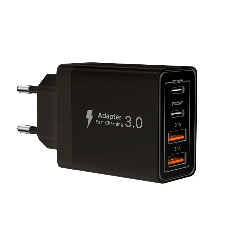 Carregador De Parede Usb-c De Quatro Portas Com Plugue Padrão Europeu (preto), Carregamento Rápido Pd De 40 W.