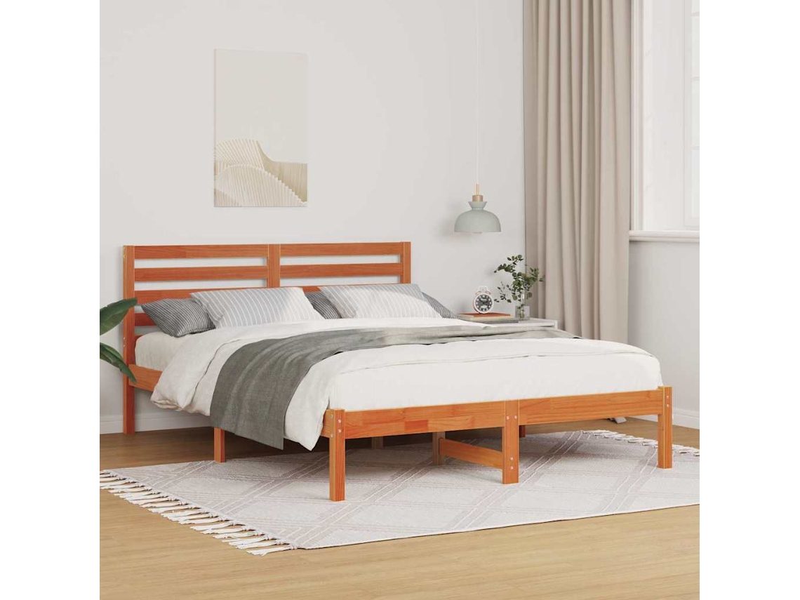 Vidaxl Estrutura Da Cama Com Cabeceira Marrom Cera 140 X 190 Cm