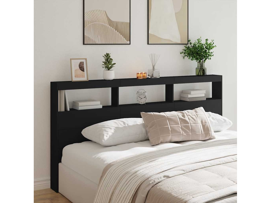 Vidaxl Armário De Cabeceira Com Luzes Led 200x17x102 Cm Preto