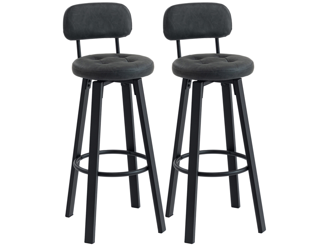 Conjunto De 2 Bancos De Bar, Bancos Altos De Cozinha Giratórios Estofados Em Pu Com Apoio Para Pés, 35,5x43,5x98 Cm, Cinzento Escuro