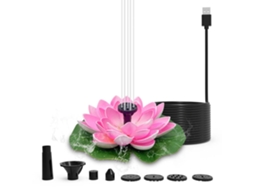 Fonte Usb De Lotus Rosa Com 7 Bicos Intercambiáveis - Bomba De Água Decorativa Para Lago, Tanque E Jardim, Fonte Silenciosa E Versátil