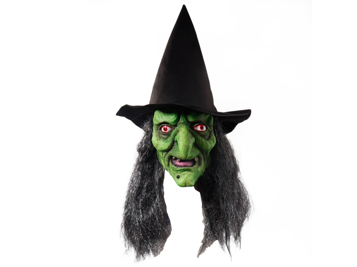 Primerox máscara de Bruxa Velha com Cabelo e Chapéu em Látex Props de Fantasia Halloween