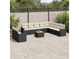 11 Pcs Conjunto Sofás De Jardim C/ Almofadões Vime Pe Preto Dkd Home Decor