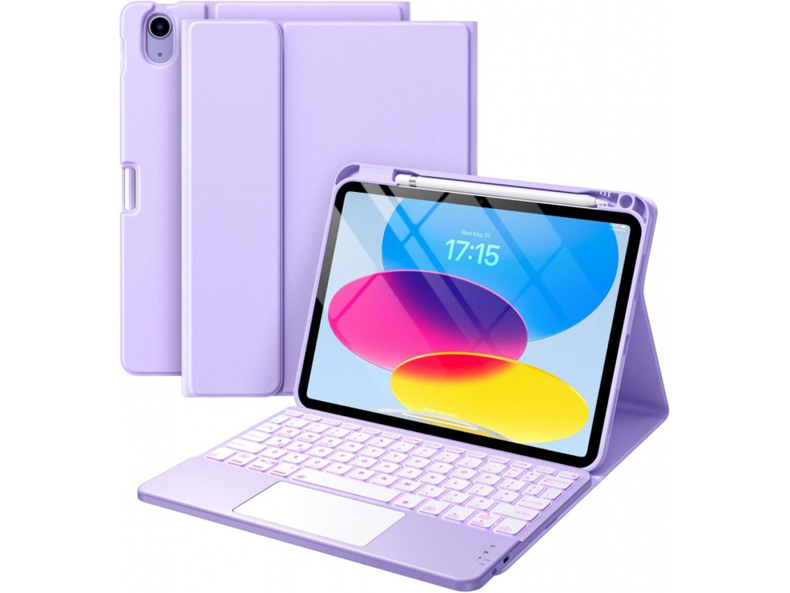Ipad Roxo De 10,9/11 Polegadas Capa De Couro Teclado Retroiluminado Sensível Ao Toque Yunzii