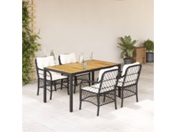 Conjunto 5 Peças Jantar P/ Jardim C/ Almofadões Vime Pe Preto Dkd Home Decor