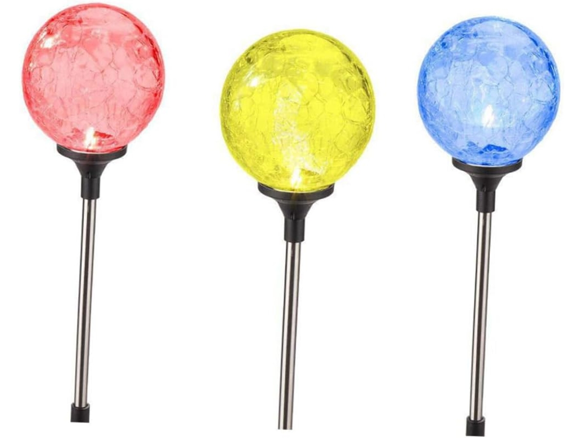 Conjunto De 4 Bolas De Vidro Com Led Para Jardim