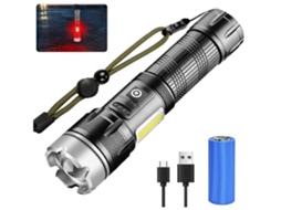 Lanterna Led Super Brilhante De 6000 Lúmens Recarregável Foco Ajustável Lanterna P70 Com Luz De Trabalho Lateral Cob 7 Modos Preta Yunzii