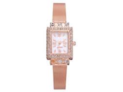 Relógio Feminino de Quartzo com Mostrador Quadrado e Strass Cinto de Malha Fashion