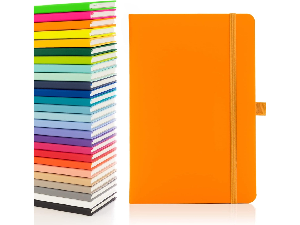 Conjunto De 10 Cadernos A5 Com Páginas Pautadas, Porta, Canetas, Marcador, De Data E Bolso Para Papel, Capa Dura Média, Laranja