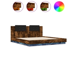 Estrutura de Cama com Cabeceira e Luzes Led MAISON EXCLUSIVE Carvalho Fumado (200x200 cm)