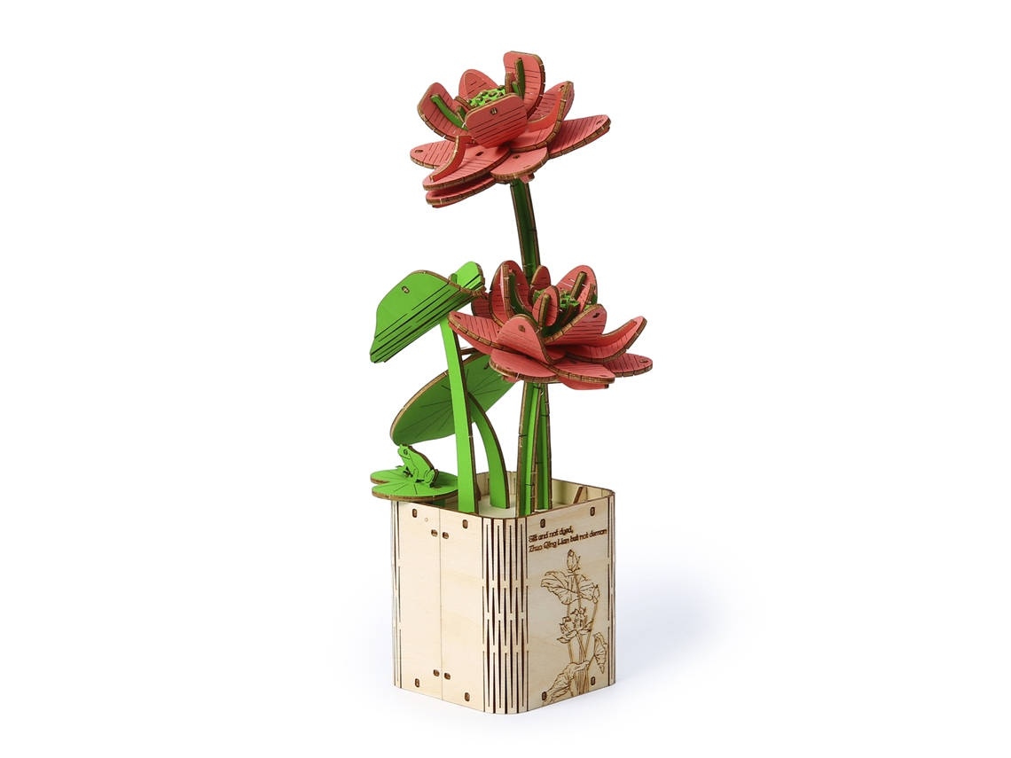 Modelo 3d Em Madeira, Com Desenho De Flor De Lótus. 107 Peças. 10x8x22 Cm.