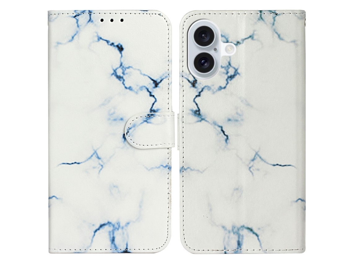 Capa Em Couro Pu À Prova De Choque Para Apple Iphone 16 Plus - Mármore Branco