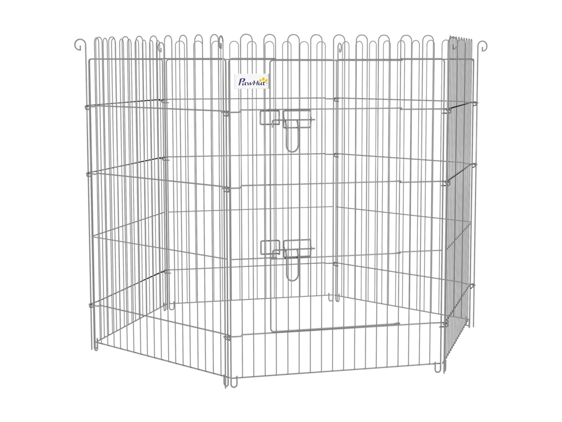 Cerca Dobrável Para Cães, 8 Peças, 63x91 Cm, Com 1 Portão E Estrutura De Aço Para Jardim E Pátio, Cor Prata.
