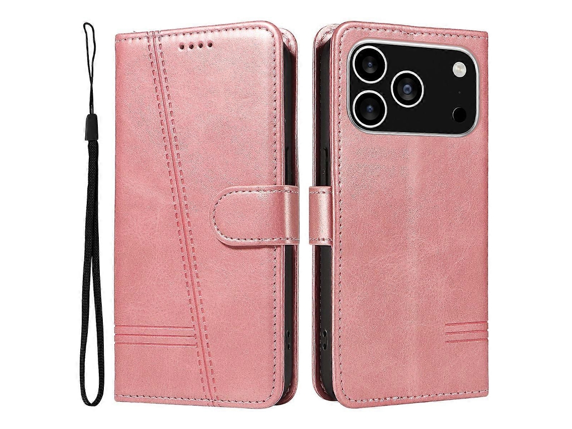 Capa Carteira T-line Em Couro Para Iphone 17 Pro (ouro Rosa, Ouro Rosa)