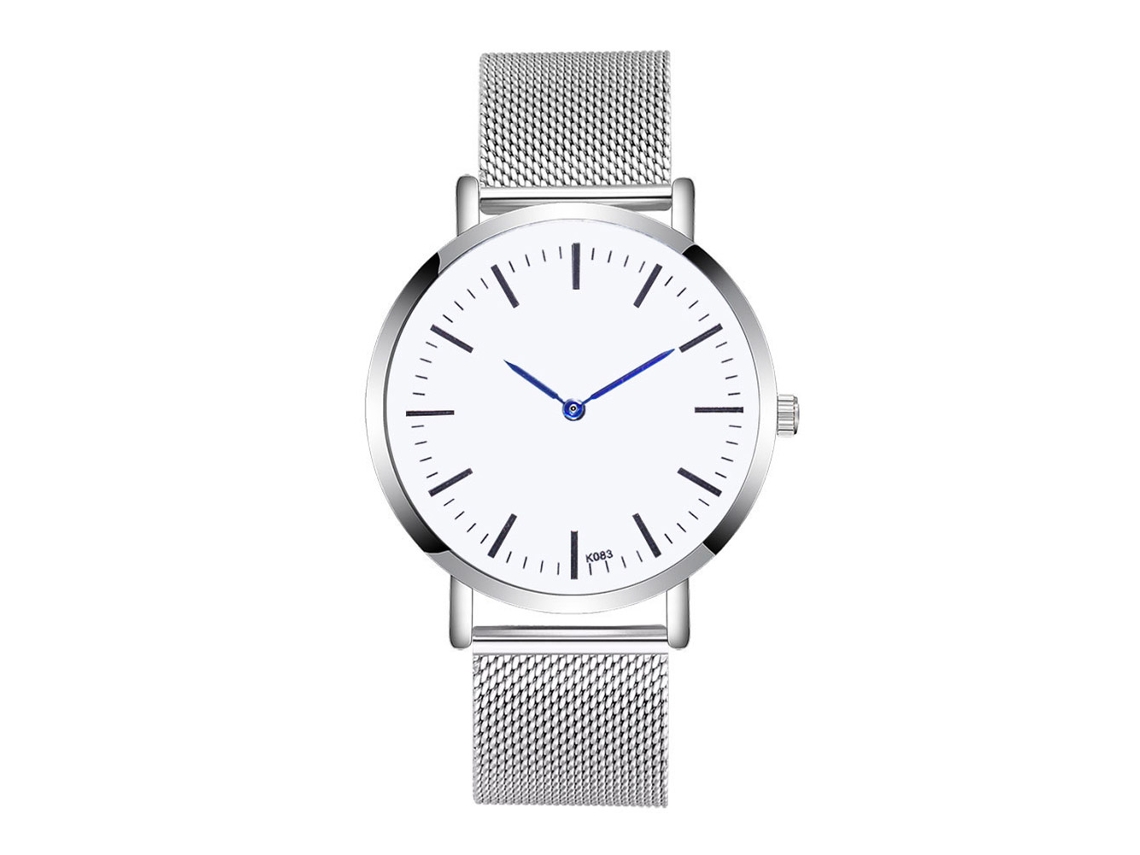 Relógio de Pulso Masculino de Quartzo com Pulseira de Aço Estilo Casual Empresarial Ponteiro Azul Prata