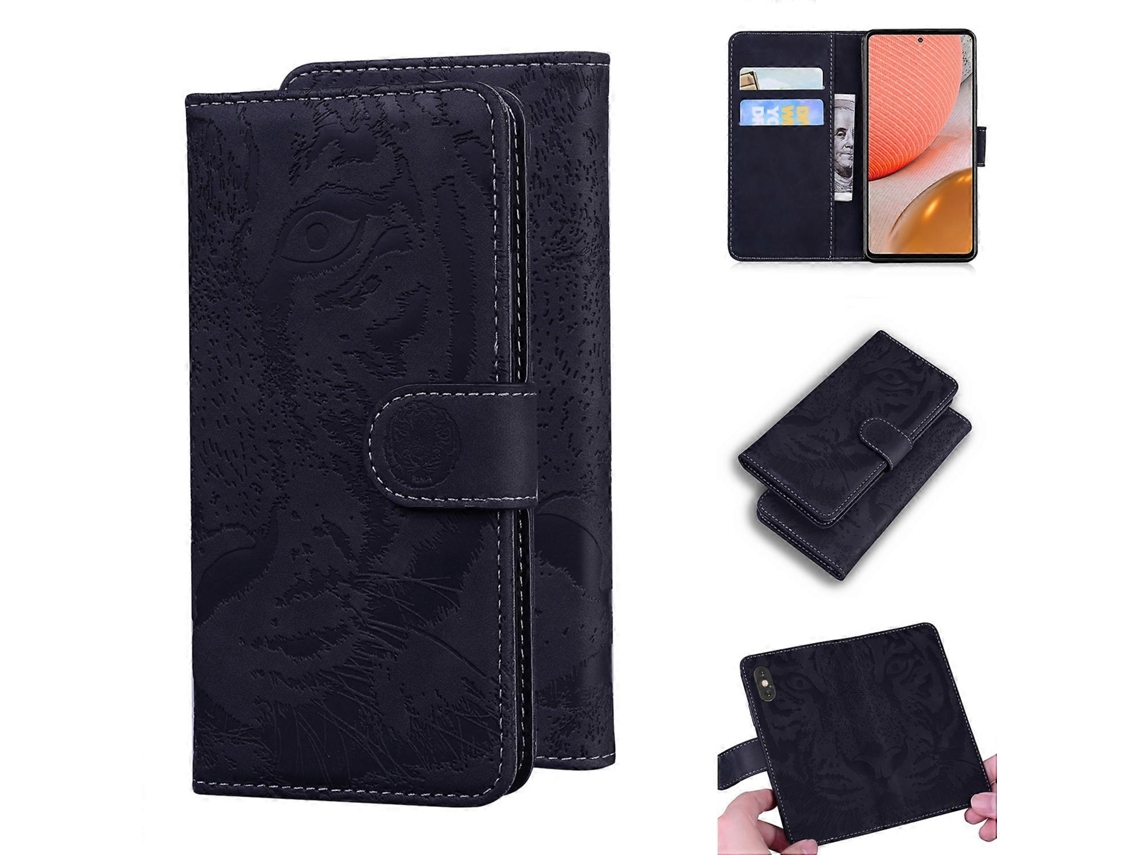 Capa De Couro Com Estampa De Tigre Em Relevo, Formato Flip Horizontal, Para Samsung Galaxy A72 5g/4g, Com Suporte, Compartimentos Para Cartões E Carte