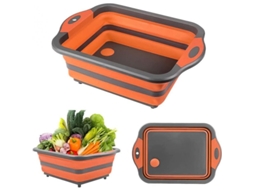 Bandeja de cozinha dobrável multifuncional 4 em 1 Rebe, tábua de corte e própria para lava-louças, 8L, PP+TPR, laranja e verde