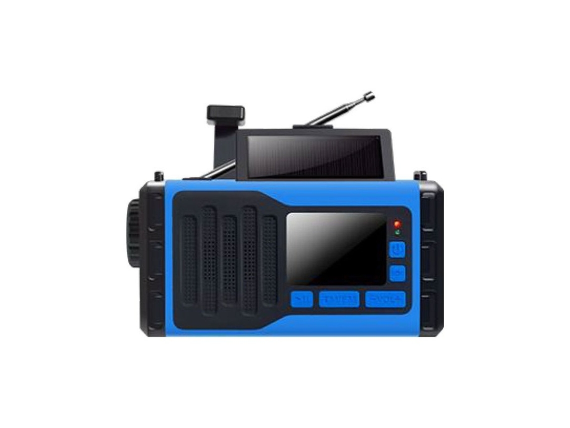 Rádio de manivela YIZHOOD alimentado por energia solar, lanterna multifuncional azul de 5000 mAh