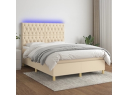 Vidaxl Cama Box Spring C/ Colchão E Led 140x200 Cm Tecido Cor Creme