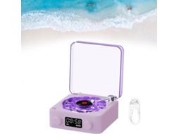 Relógio de vinil com alto-falante Bluetooth retrô portátil, luz e hora ajustáveis, disco rígido roxo