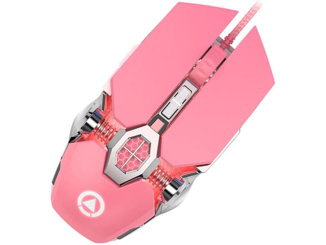 Mouse com iluminação ajustável GOKOCO para jogos, rosa