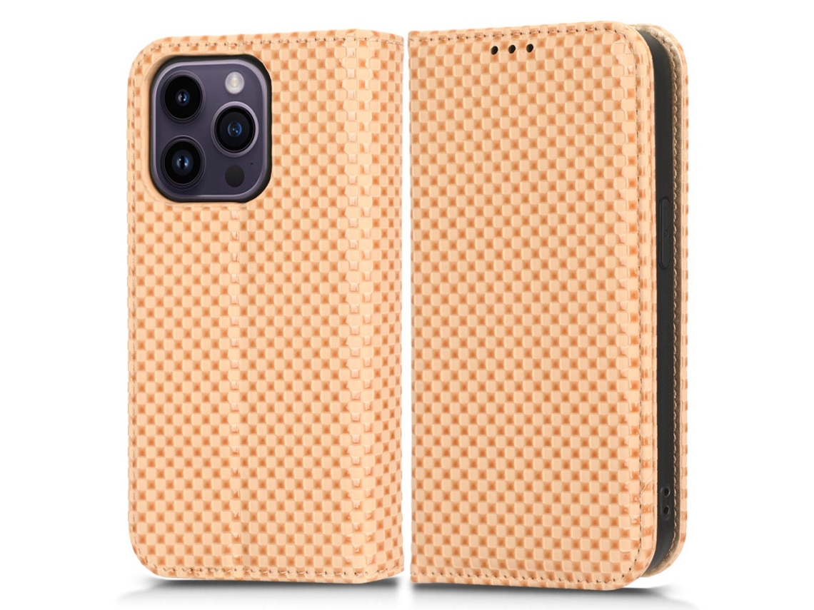 Capa Para Iphone 15 Pro Pele Sintética Magnética Bege
