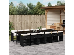 Vidaxl 13 Pcs Conjunto De Jantar P/jardim Com Almofadões Vime Pe Preto