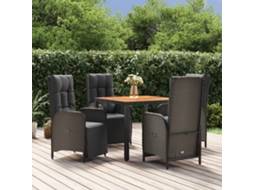 Vidaxl 5 Pcs Conjunto De Jantar P/ Jardim C/ Almofadões Vime Pe Preto