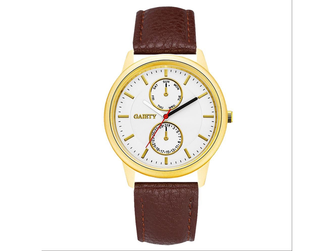 Relógio de pulso analógico de quartzo masculino Gaiety com pulseira de PU marrom