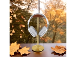 Suporte Para Headphone,base Sólida, Design Nogueira + Alumínio, Universal Over-ear Dourado