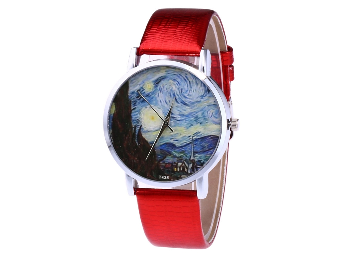 Relógio de pulso unissex Zhoulianfa T438-yx vermelho com mecanismo de quartzo e pulseira de PU.