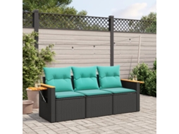 Vidaxl 3 Pcs Conjunto Sofás De Jardim Com Almofadões Vime Pe Preto