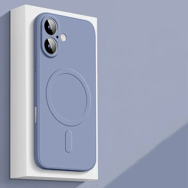 Capa Protetora De Silicone Líquido (para Iphone 16 Pro Cinza-azulado), Carregamento Sem Fio, Resistente A Impactos.