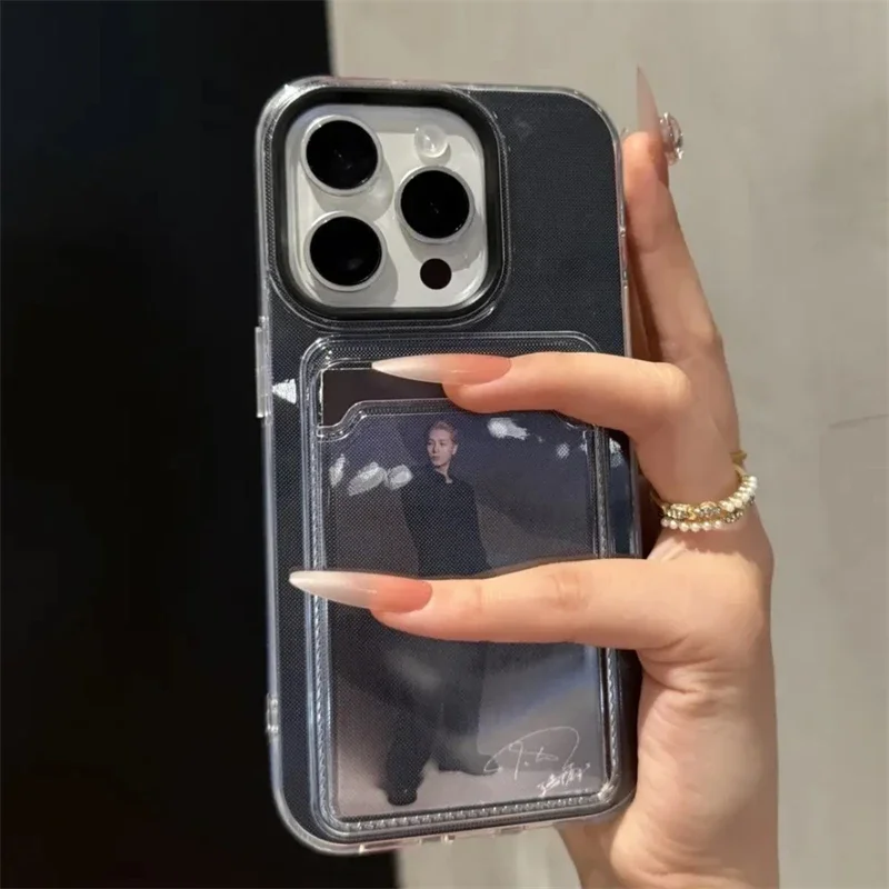 Capa Transparente Estilo Carteira Para Celular (iphone 15 Preto), Em Tpupc Resistente A Impactos.