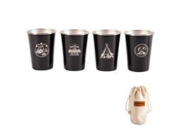 Conjunto de 4 Copos de Vidro em Aço Inoxidável para Camping, Bolsa de Armazenamento, Água e Cerveja AQUAFORGE