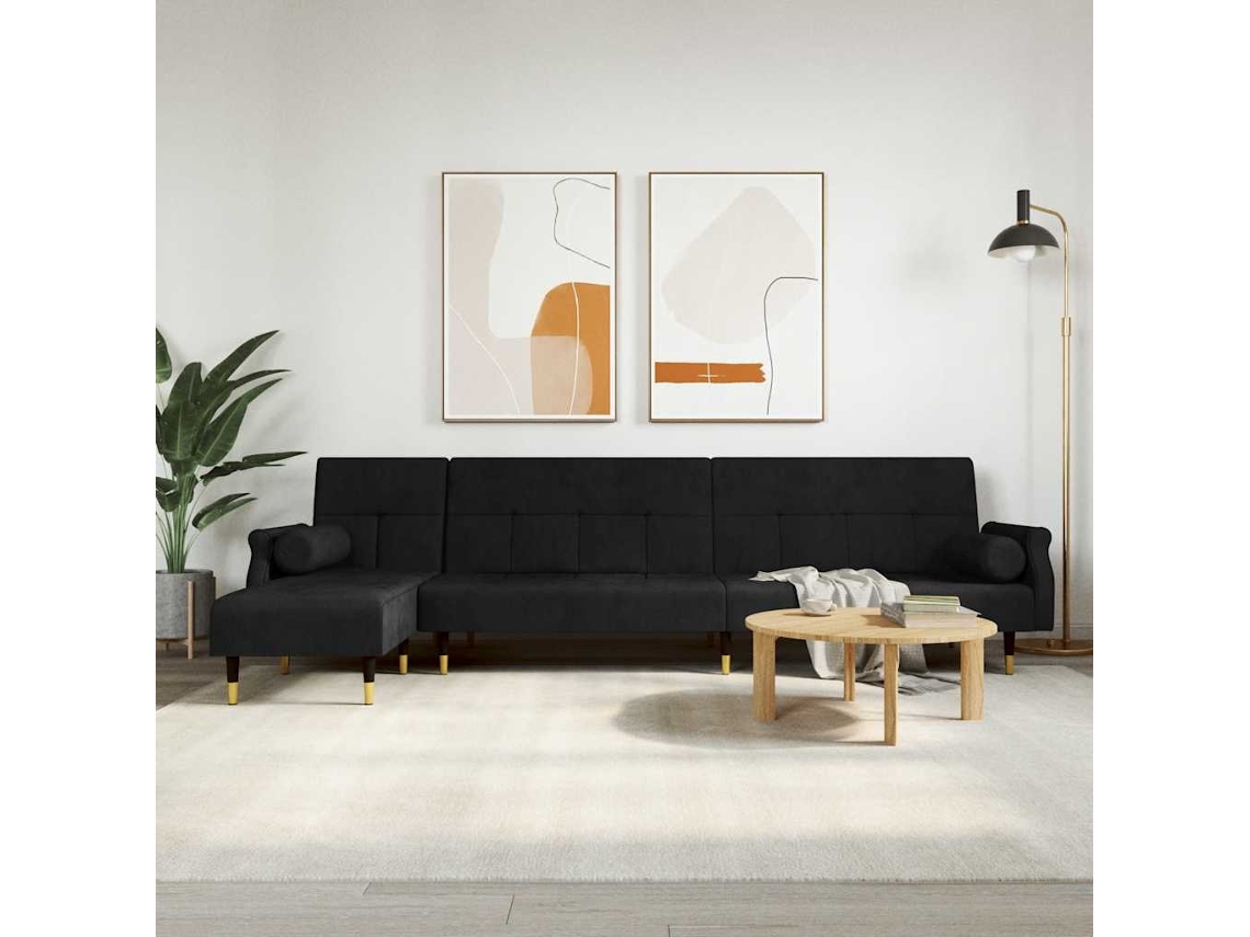 Vidaxl Sofá-cama Em Forma De L 271x140x70 Cm Veludo Preto