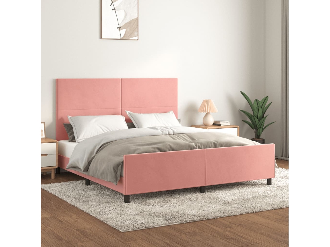 Vidaxl Estrutura De Cama C/ Cabeceira 160x200 Cm Veludo Rosa