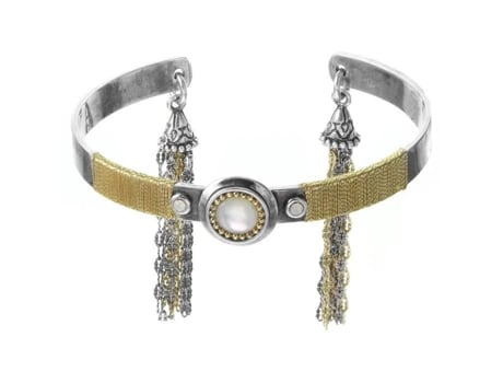 Pulseira rígida - Franck Herval - Bianka - Madrepérola - Howlite - Cristais Swarovski